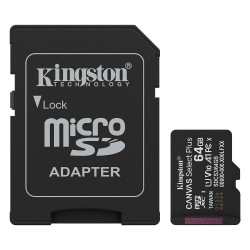 Cartão de Memória microSDXC Kingston Canvas Select Plus Gen3 64GB (100MB/s) UHS-I, U1, V10, A1 + Adaptador SD