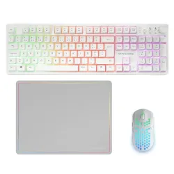 Bundle Mars Gaming MCPWXWPT 3-em-1 Gaming Combo RGB Branco (Teclado Wireless PT + Rato Wireless 3200DPI + Tapete L)